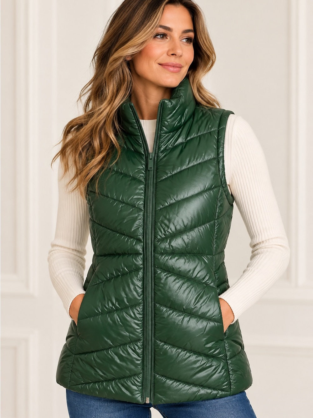 NWT Calvin Klein Quilted Lightweight Green Puffer Vest